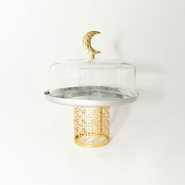 Gold decorative cake stand with glass dome