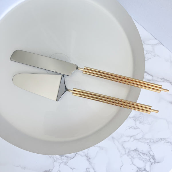 Cake Servers with Gold Symmetrical Design