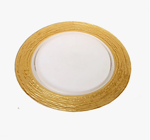 13"D Set of Four Flat Chargers with Gold