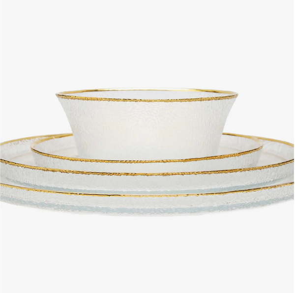 Pebbled Glass Bowl with Gold Border