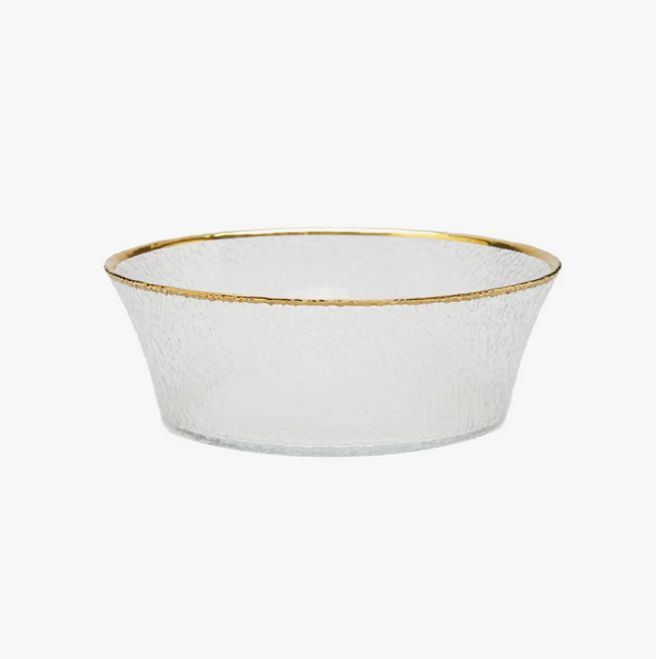 Pebbled Glass Bowl with Gold Border