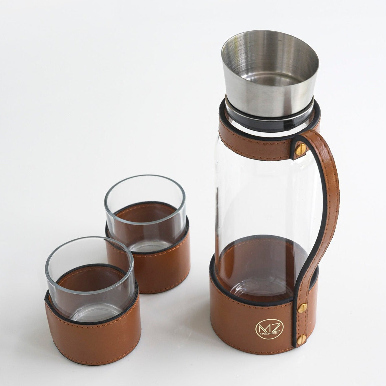 Brown Leather Water Jug Set