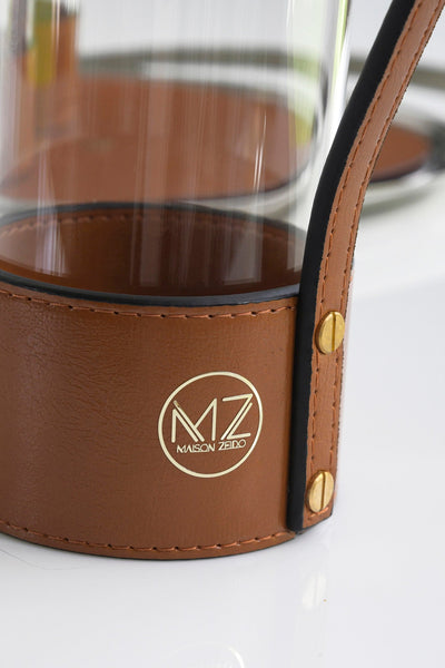 Brown Leather Water Jug Set