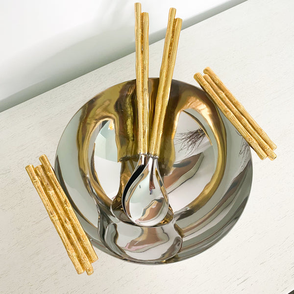 Gold & Silver Salad Bowl with Servers