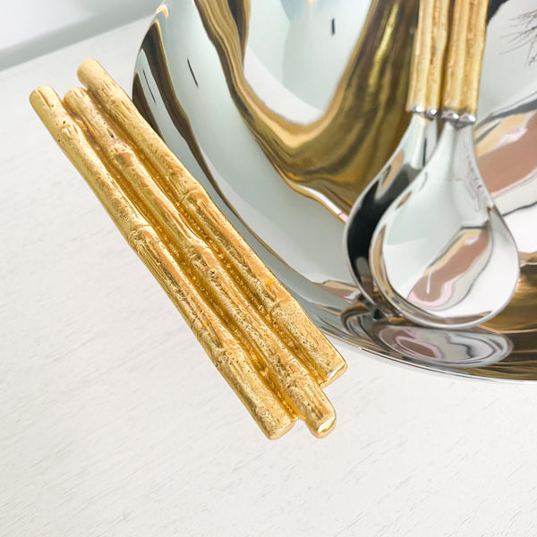 Gold & Silver Salad Bowl with Servers