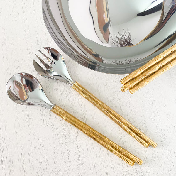 Gold & Silver Salad Bowl with Servers