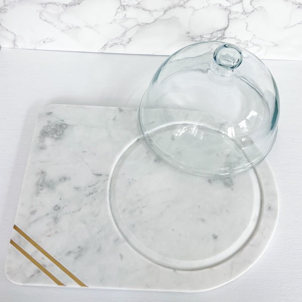 Marble Cheese Board with Glass Cloche