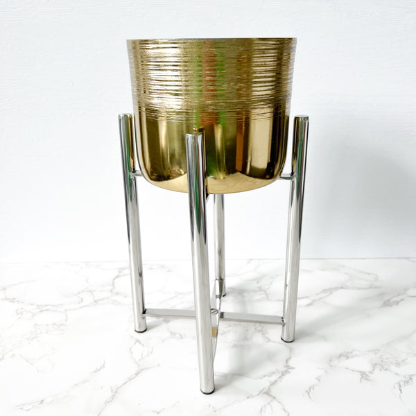 Gold Etched Vase with Silver Stand