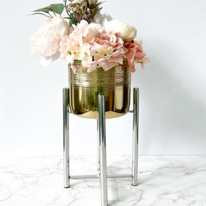 Gold Etched Vase with Silver Stand