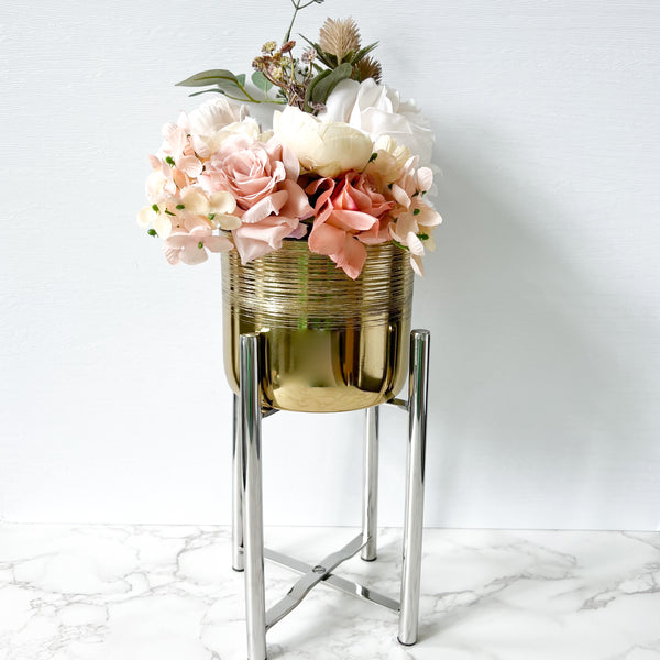 Gold Etched Vase with Silver Stand