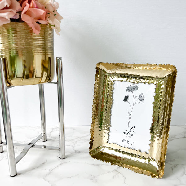Gold Etched Vase with Silver Stand