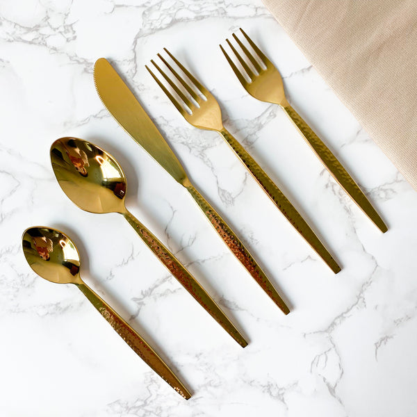 Hammered Gold Flatware (Set of 20 pieces)