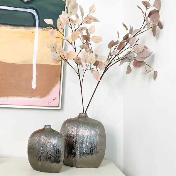 Silver Textured Ceramic Vase