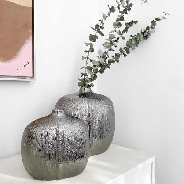 Silver Textured Ceramic Vase