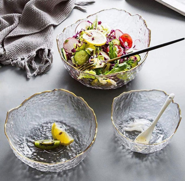 Rippled Edge Gold & Glass Bowl (Set of 3)